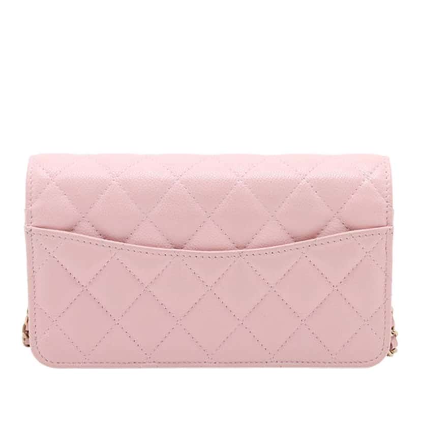 Chanel CC Quilted Caviar Flap Phone Holder Wallet on Chain Pink Leather Good condition - Back View