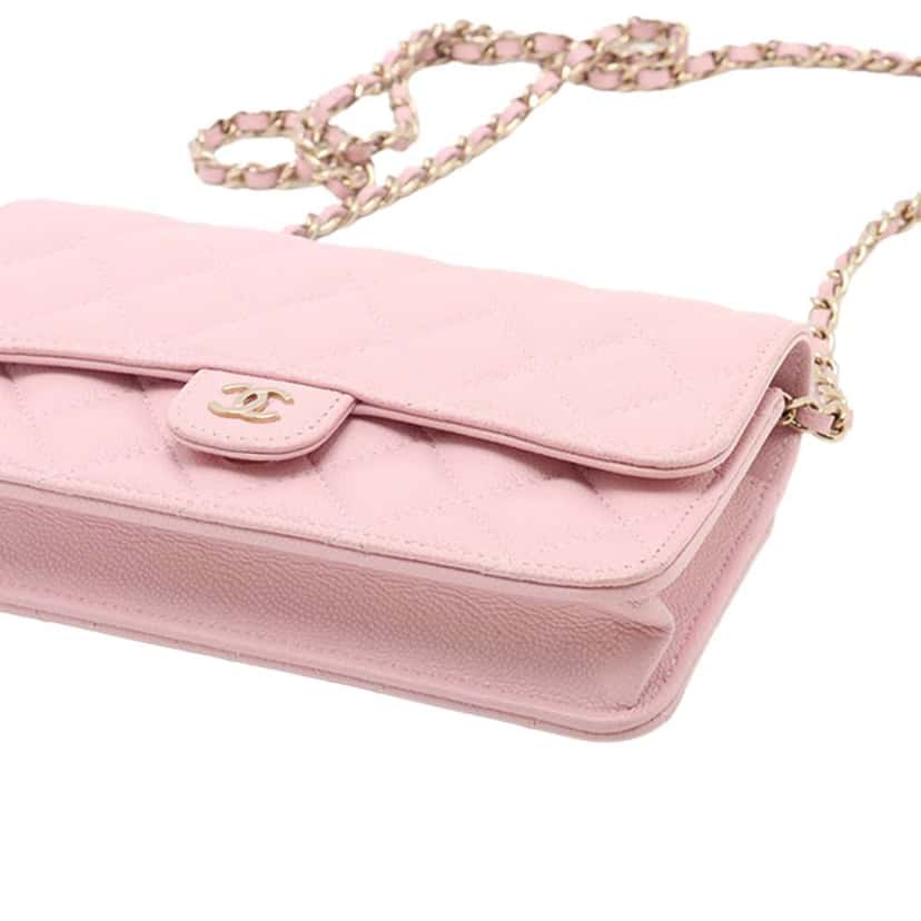 Chanel CC Quilted Caviar Flap Phone Holder Wallet on Chain Pink Leather Good condition - Inside View