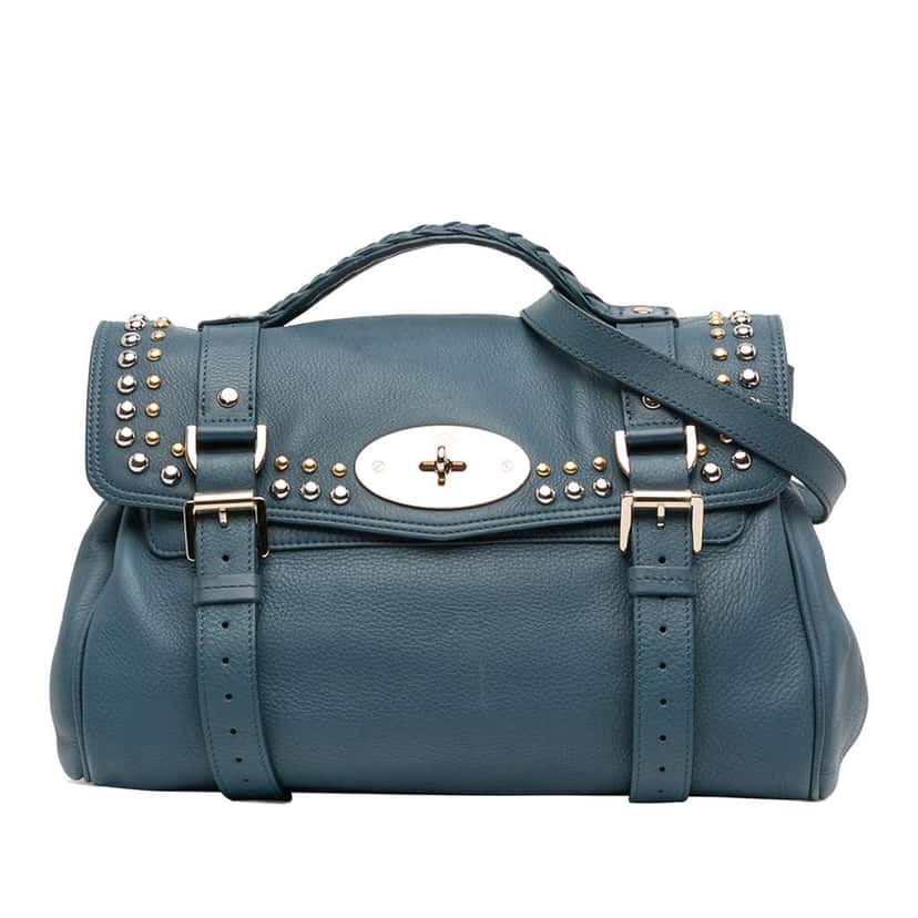 Mulberry Grained Calfskin Studded Alexa Satchel Blue Leather Good condition - Front View