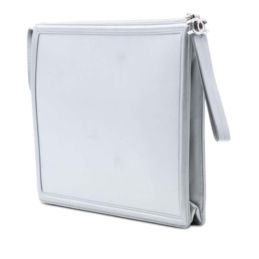 Chanel Perforated Metallic Lambskin Led Boy 2.0 Clutch Silver Leather Good condition - Back View