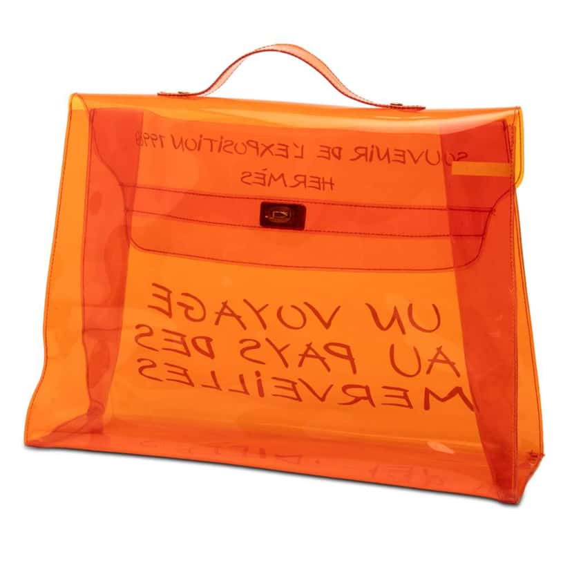 Hermès Vinyl Souvenir De L Exposition Kelly Handbag Orange Good condition - Back View