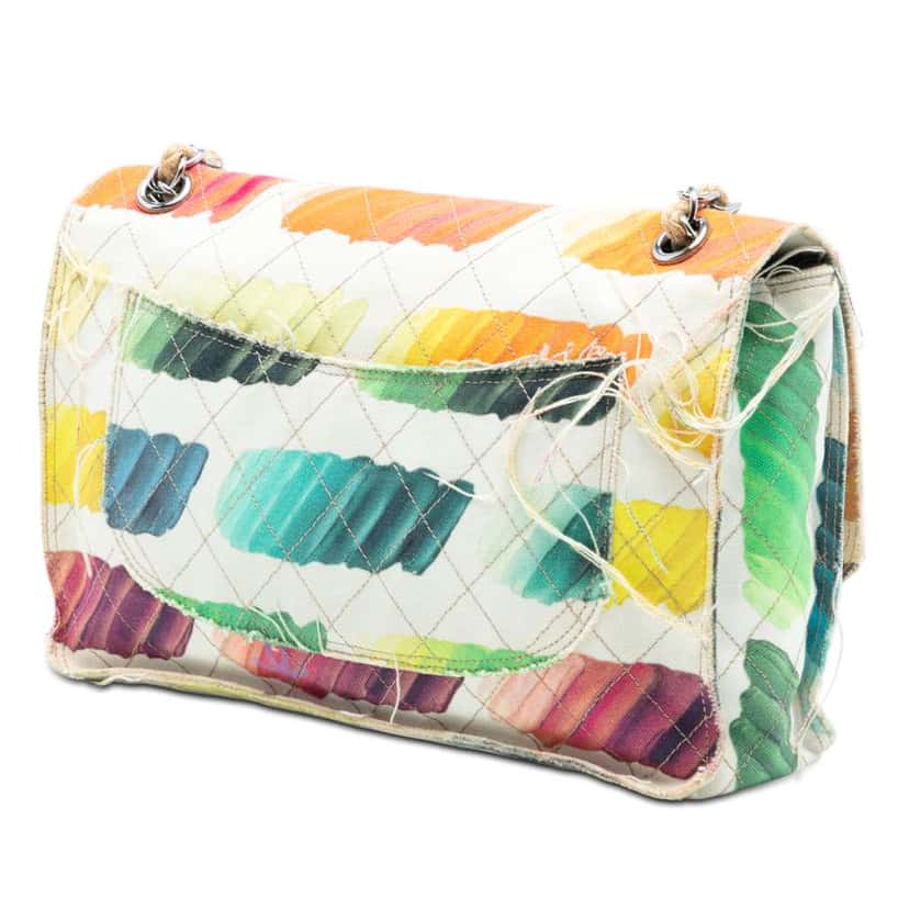 Chanel Jumbo Canvas Classic Colorama Single Flap White Canvas Good condition - Back View