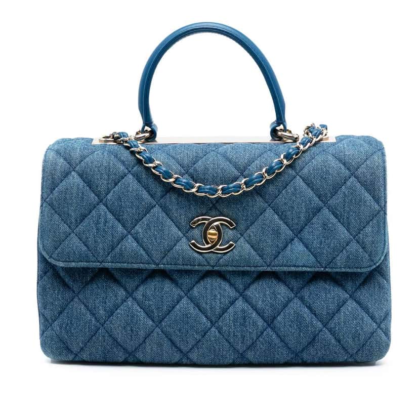 Chanel Medium Denim Trendy CC Top Handle Bag Blue Leather Good condition - Front View