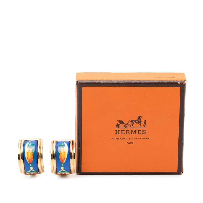 Hermès Enamel Feather Cloisonne Clip On Earrings Blue Very good condition - Model View