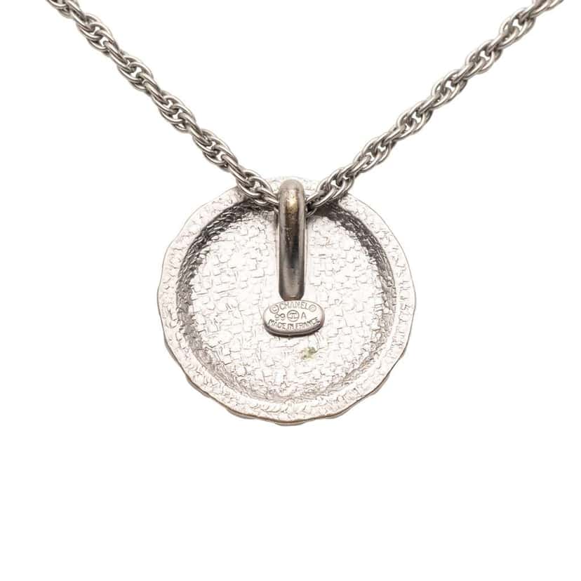 Chanel Silver Plated Rhinestone Flower Pendant Necklace Silver Metal Very good condition - Inside View