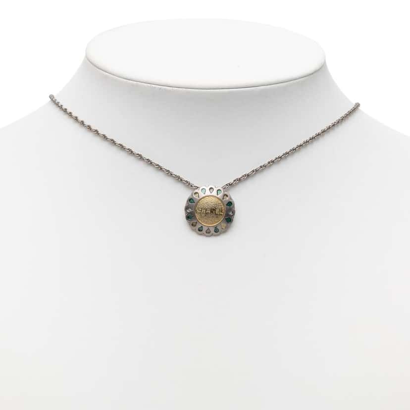 Chanel Silver Plated Rhinestone Flower Pendant Necklace Silver Metal Very good condition - Box View