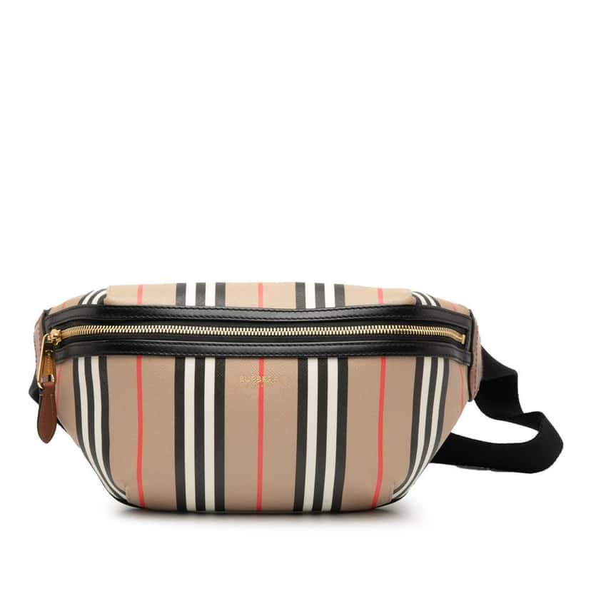 Burberry Icon Stripe Coated Canvas Sonny Belt Bag Brown Canvas Very good condition - Front View