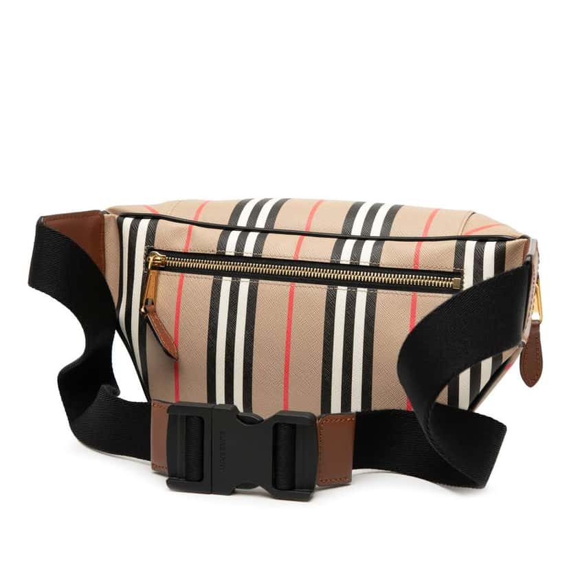 Burberry Icon Stripe Coated Canvas Sonny Belt Bag Brown Canvas Very good condition - Back View