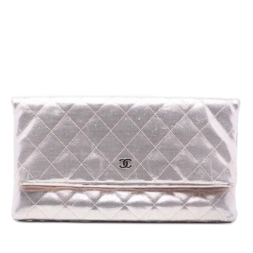 Chanel Quilted Calfskin Pixel Effect Beauty Foldover Clutch Pink Leather Very good condition - Front View