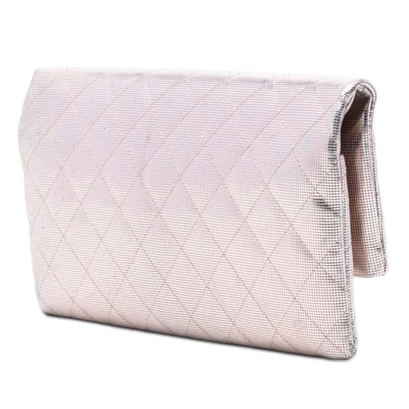 Chanel Quilted Calfskin Pixel Effect Beauty Foldover Clutch Pink Leather Very good condition - Back View
