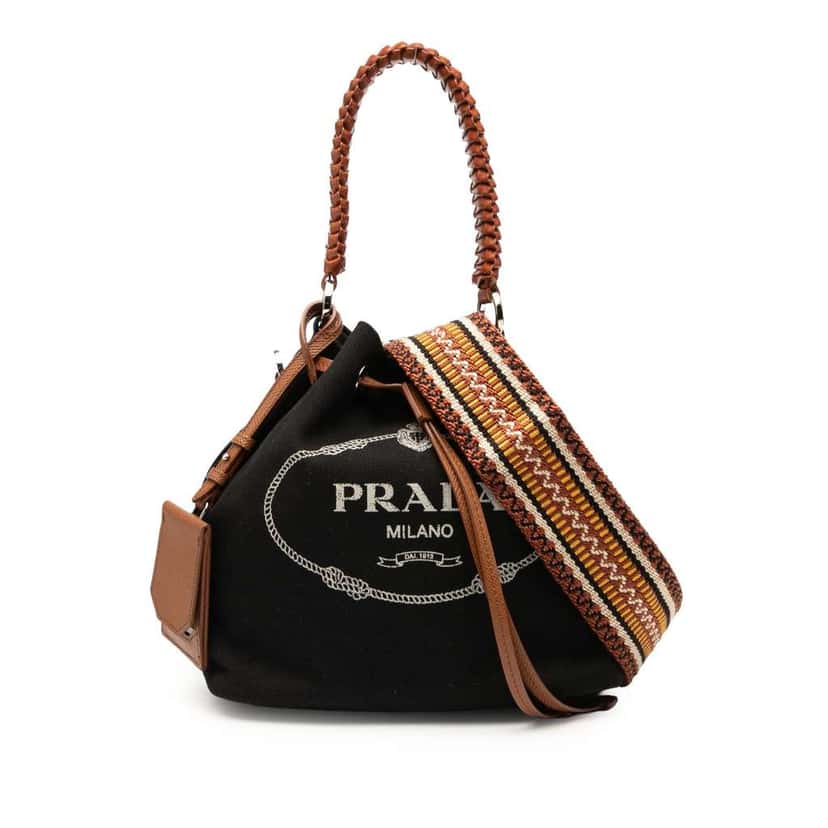 Prada Canvas Canapa Logo Bucket Bag Black Canvas Good condition - Front View