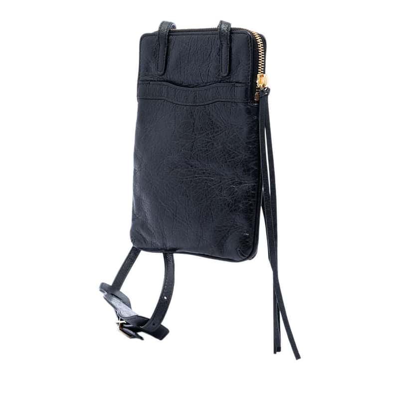Balenciaga Lambskin Motocross Classic Phone Holder Bag Black Leather Very good condition - Back View