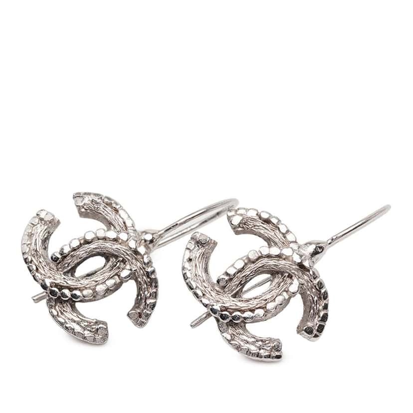 Chanel Silver Plated CC Hook Earrings Silver Metal Good condition - Front View