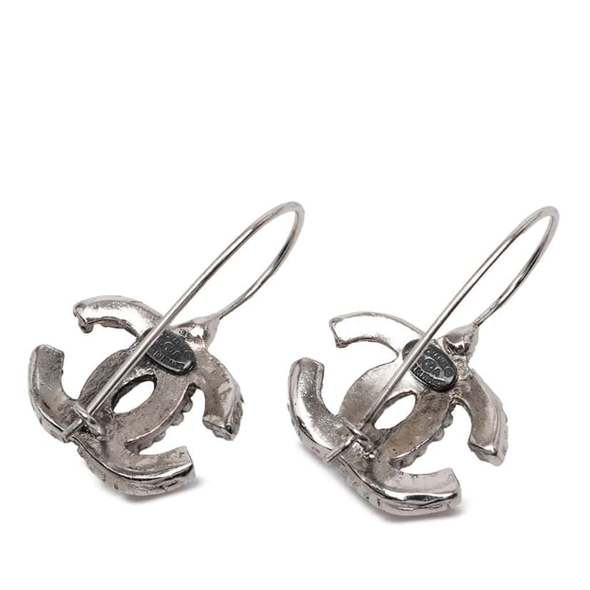Chanel Silver Plated CC Hook Earrings Silver Metal Good condition - Back View