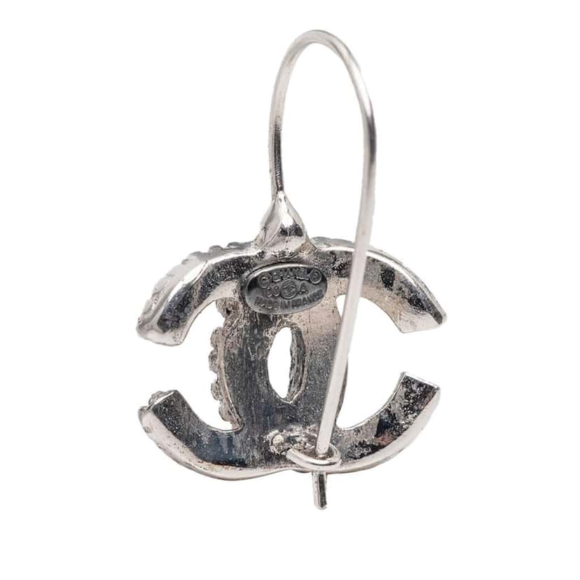 Chanel Silver Plated CC Hook Earrings Silver Metal Good condition - Inside View