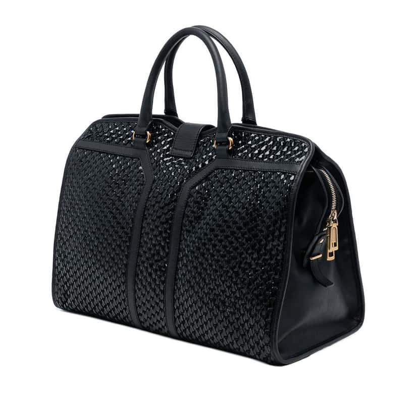 Saint Laurent Large Leather and Braided Vinyl Cabas Chyc Satchel Black Leather Good condition - Back View