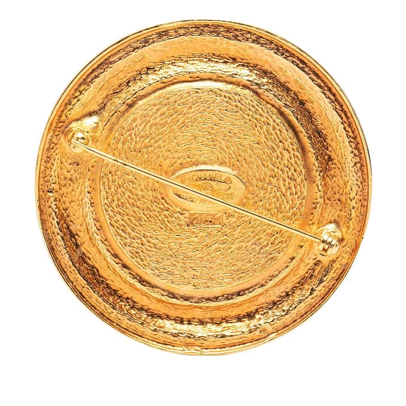 Chanel Gold Plated 31 Rue Cambon Round Brooch Gold Metal Very good condition - Back View
