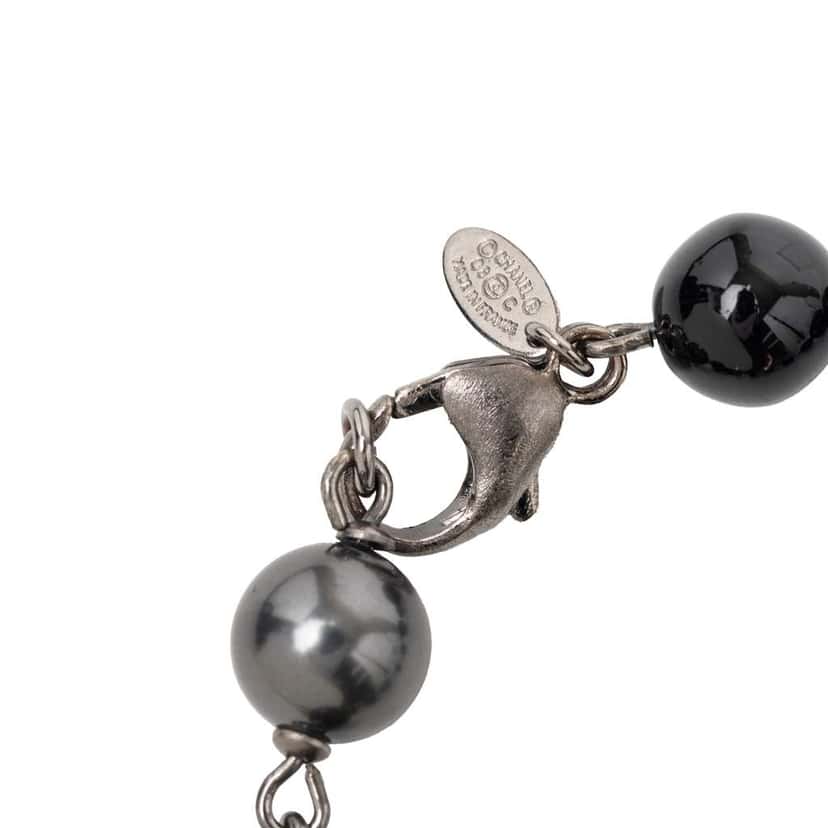 Chanel CC Silver Plated Faux Pearl Beaded Bracelet Silver Metal Good condition - Box View