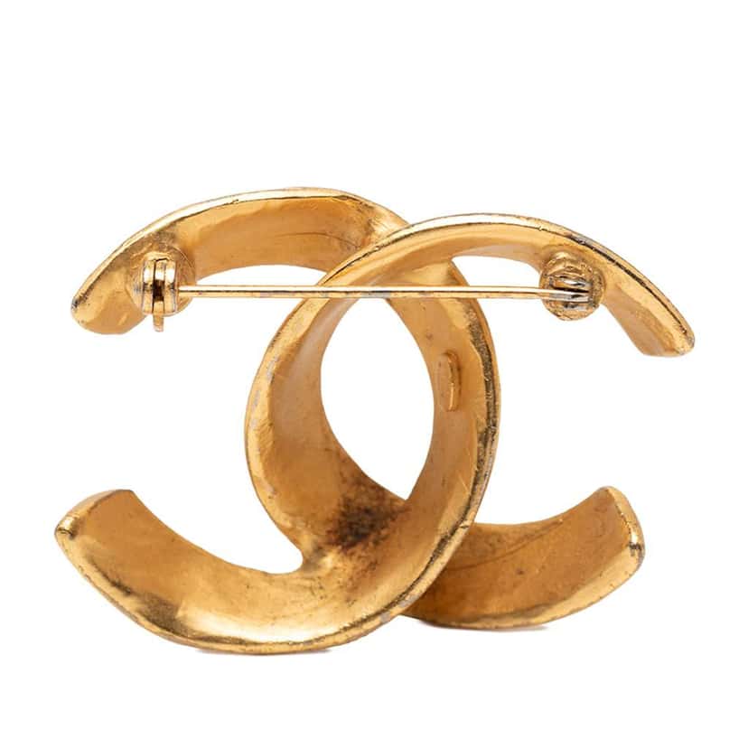 Chanel CC Gold Plated Logo Brooch Gold Metal Good condition - Back View