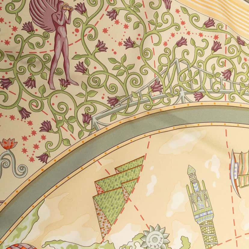 Hermès The World of Hermes Silk Scarf 90 Green Silk Good condition - Model View