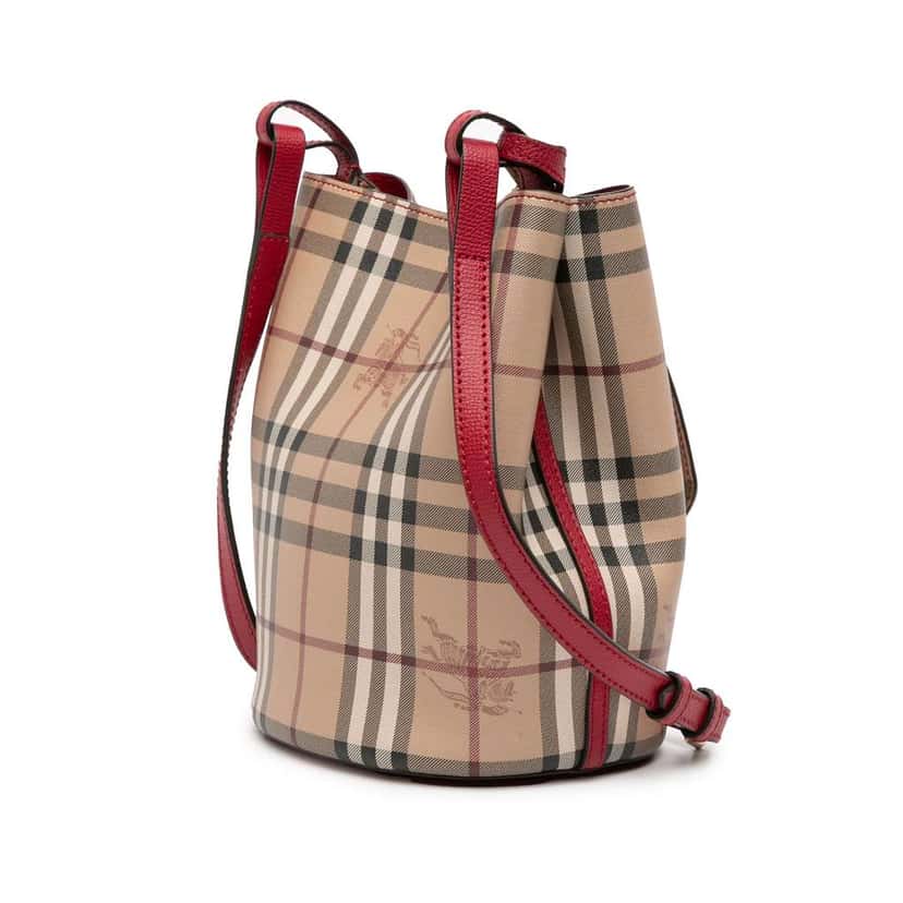 Burberry Haymarket Check Coated Canvas Lorne Bucket Bag Brown Canvas Very good condition - Back View