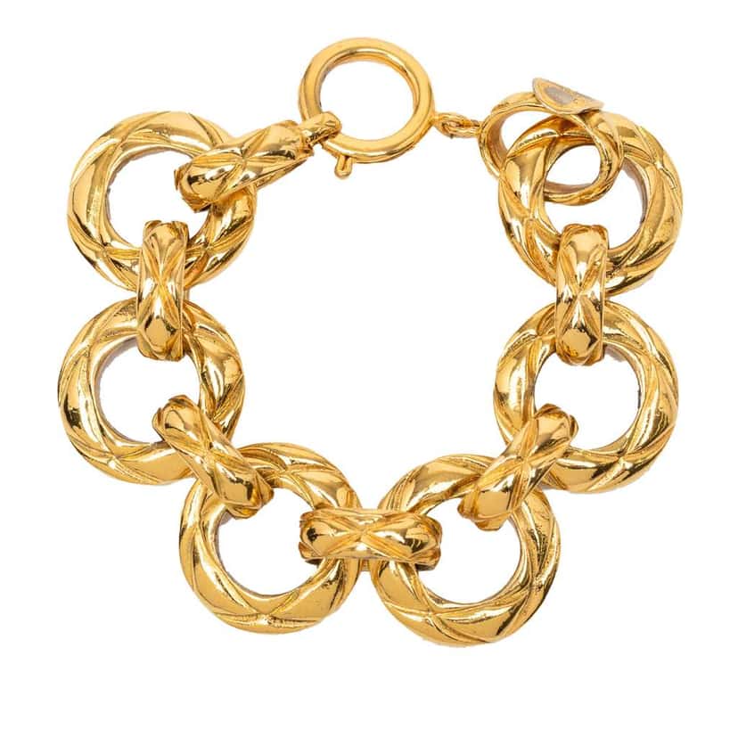 Chanel Gold Plated Quilted Chain Link Bracelet Gold Metal Good condition - Front View