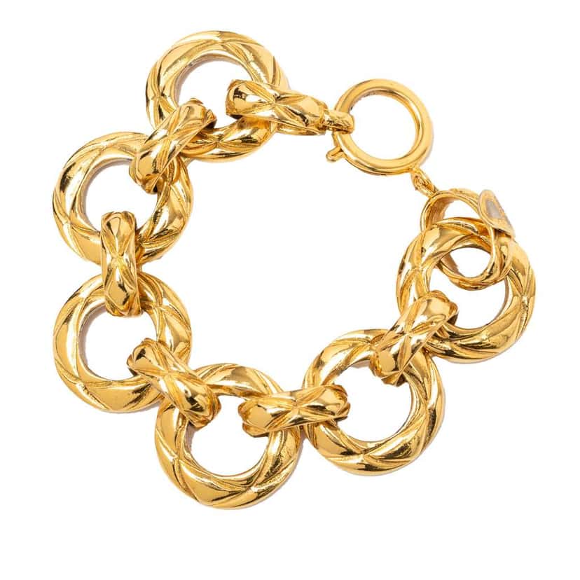 Chanel Gold Plated Quilted Chain Link Bracelet Gold Metal Good condition - Back View