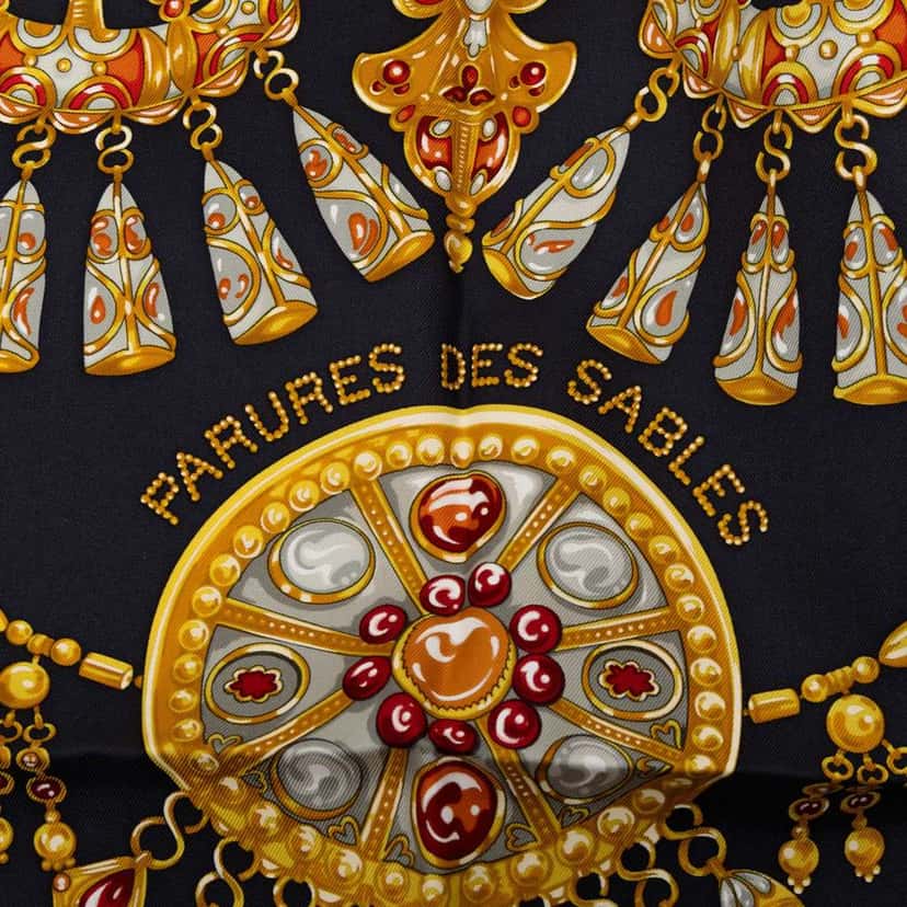 Hermès Parures des Sables Silk Scarf Blue Silk Good condition - Inside View