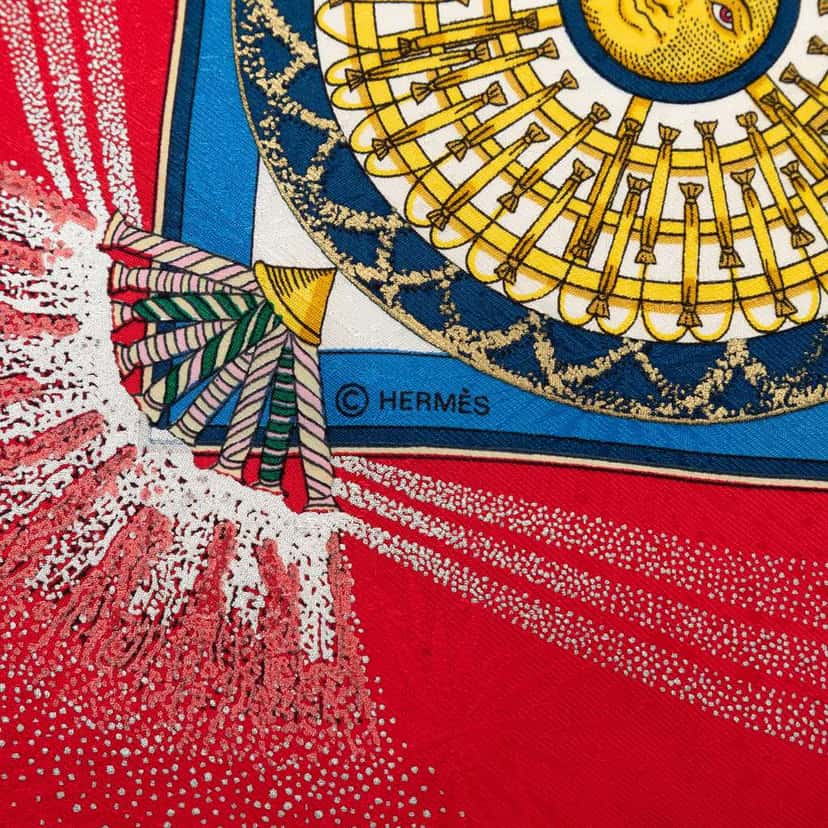 Hermès Feux d Artifice Silk Scarf 90 White Silk Good condition - Inside View