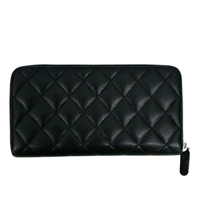 Chanel CC Quilted Caviar Zip Around Long Wallet Black Leather Good condition - Back View