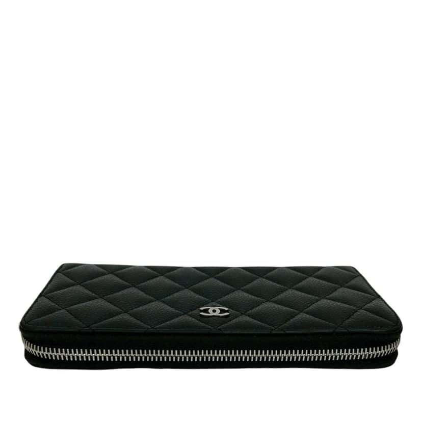 Chanel CC Quilted Caviar Zip Around Long Wallet Black Leather Good condition - Inside View