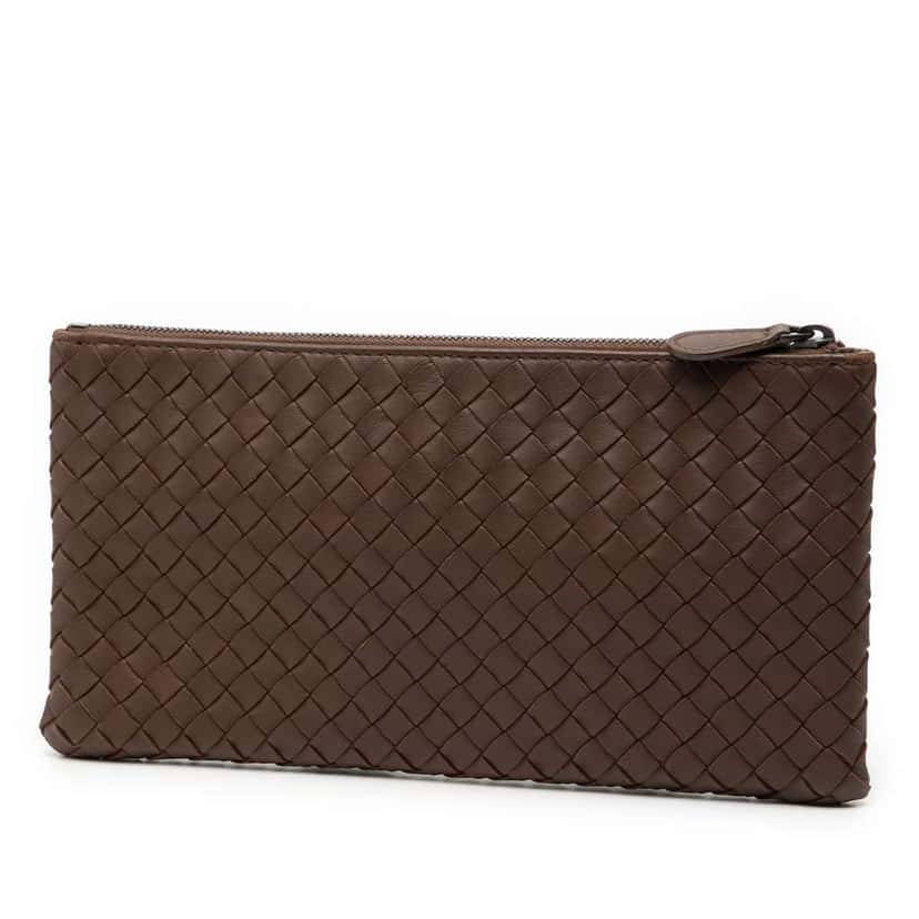 Bottega Veneta Nappa Intrecciato Zip Pouch Brown Leather Very good condition - Back View