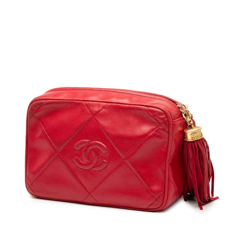 Chanel CC Quilted Lambskin Tassel Camera Bag Red Leather Good condition - Back View