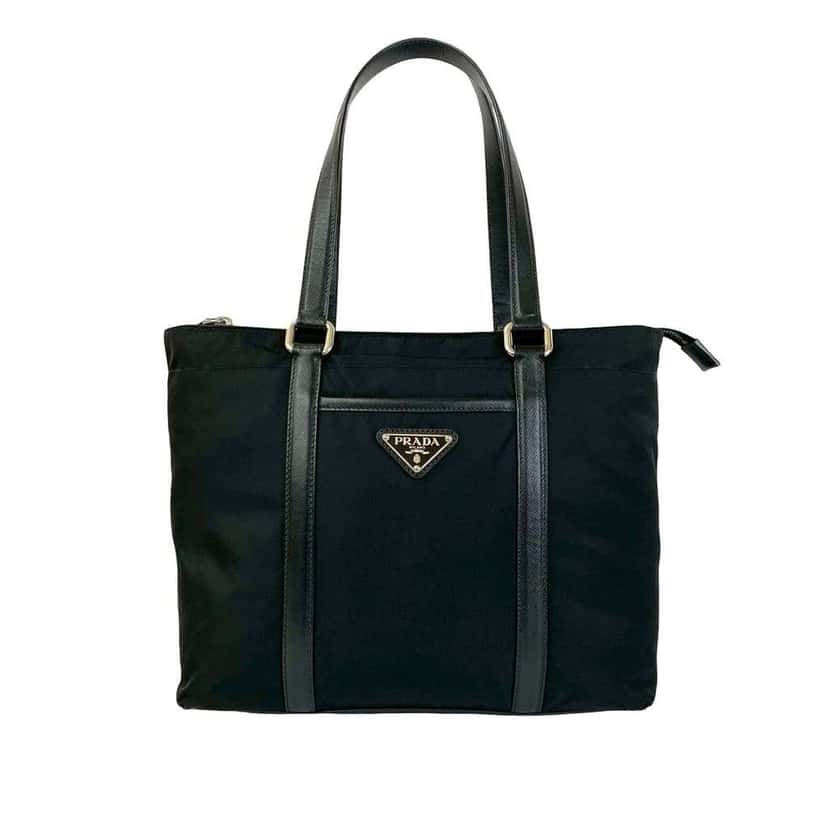 Prada Saffiano Trimmed Tessuto Tote Black Good condition - Front View