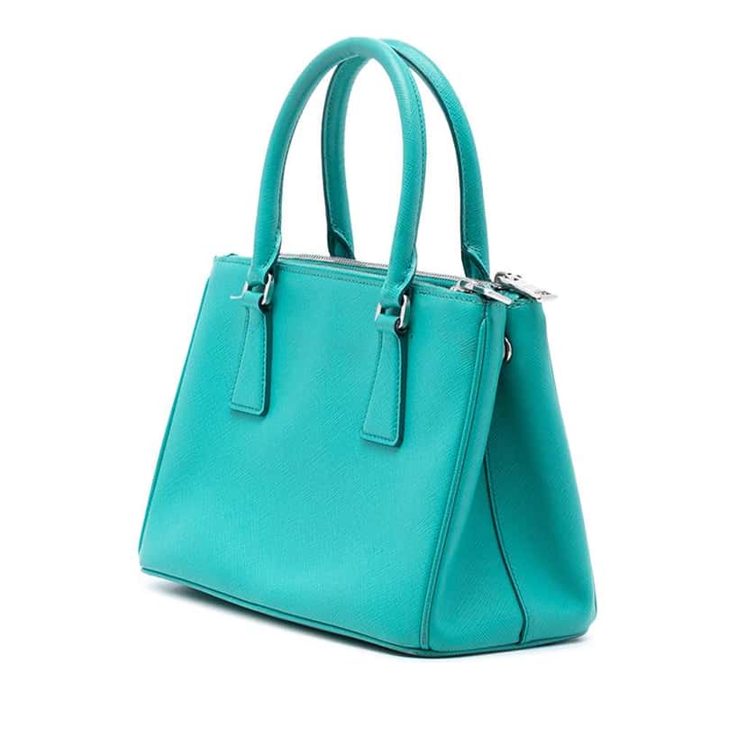 Prada Small Saffiano Lux Galleria Double Zip Satchel Blue Leather Very good condition - Back View