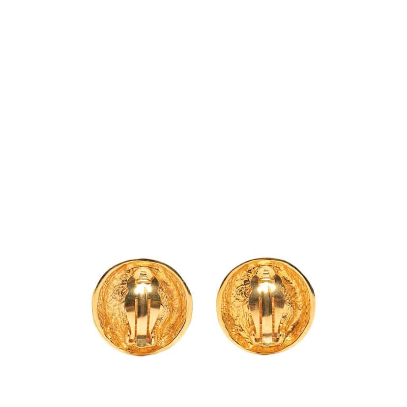 Chanel Gold Plated CC and Resin Tigers Eye Dome Round Clip On Earrings Gold Metal Good condition - Back View