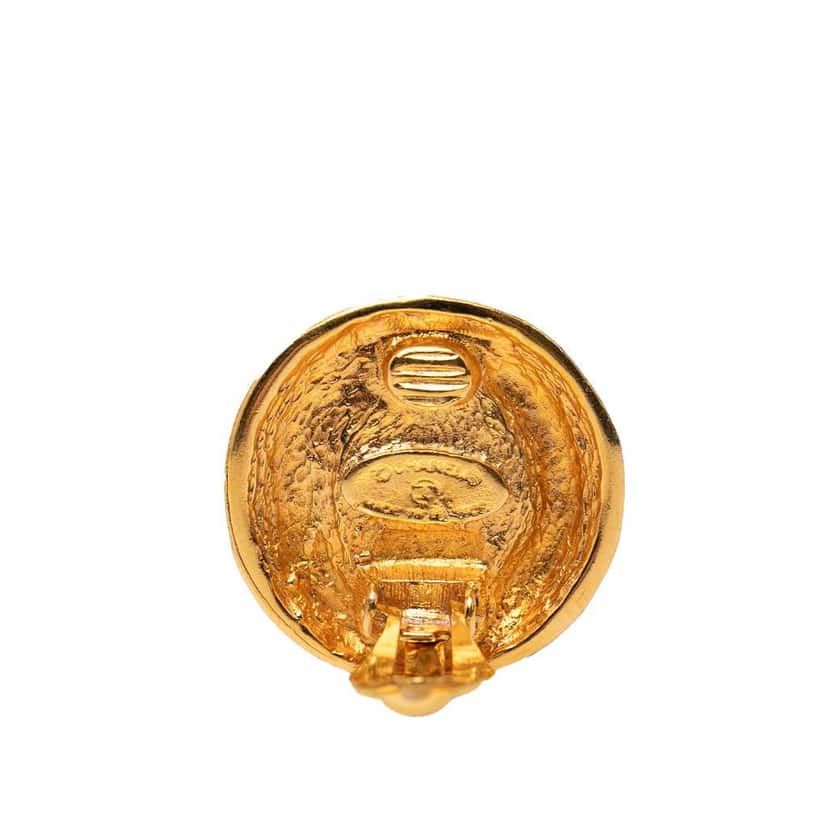 Chanel Gold Plated CC and Resin Tigers Eye Dome Round Clip On Earrings Gold Metal Good condition - Inside View