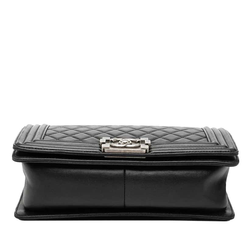 Chanel Old Medium Quilted Lambskin Boy Flap Black Leather Good condition - Inside View