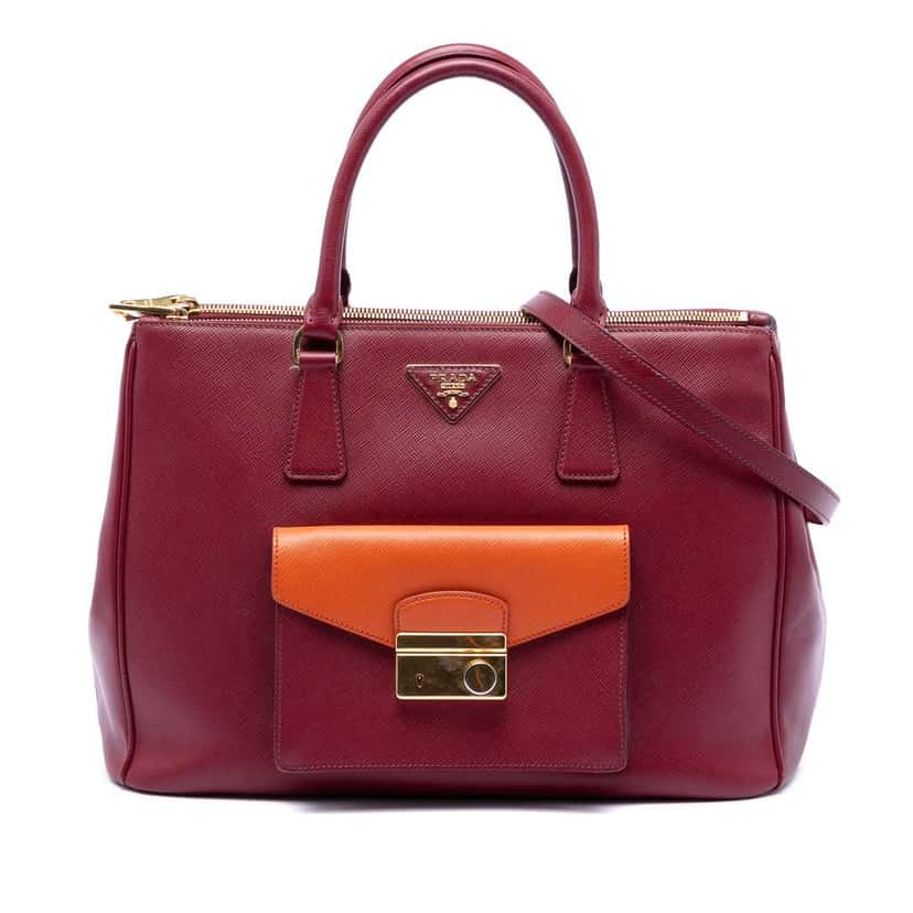 Prada Saffiano Lux Galleria Double Zip Front Pocket Satchel Red Leather Very good condition - Front View