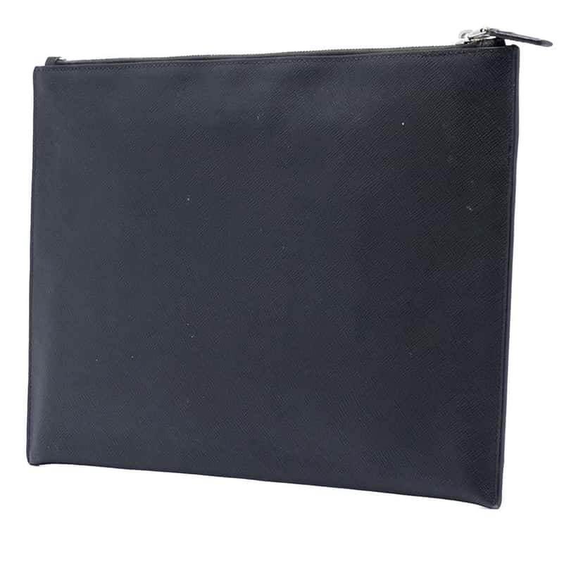 Prada Saffiano Clutch Black Leather Very good condition - Back View