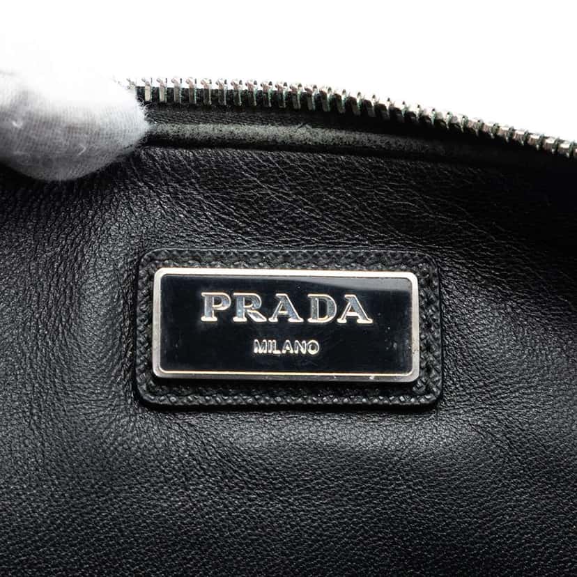 Prada Saffiano Clutch Black Leather Very good condition - Box View