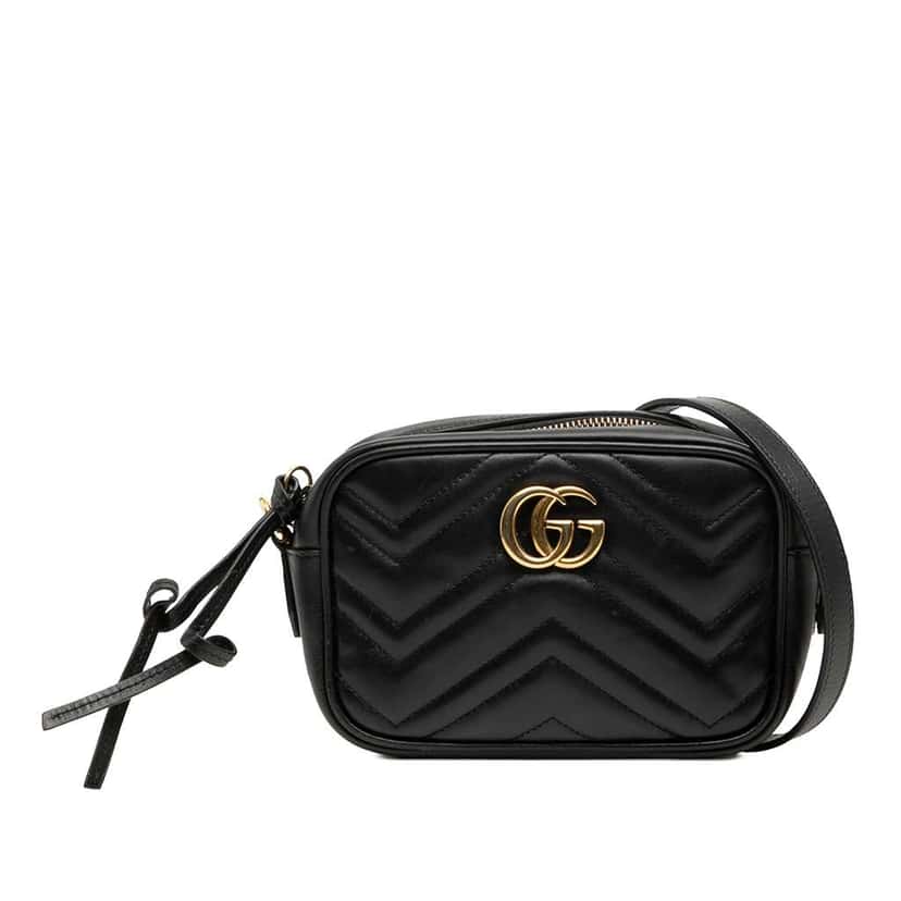 Gucci Mini GG Marmont Matelasse Leather Crossbody Black Leather Fair condition - Front View