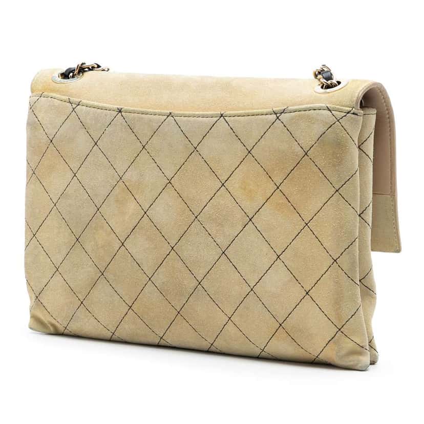 Chanel Quilted Suede Retro Label Flap Brown Leather Very good condition - Back View