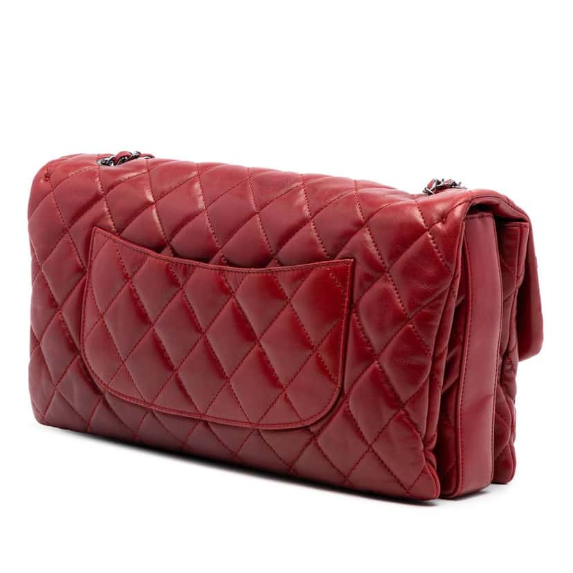 Chanel Maxi Quilted Lambskin 3 Accordion Flap Red Leather Good condition - Back View