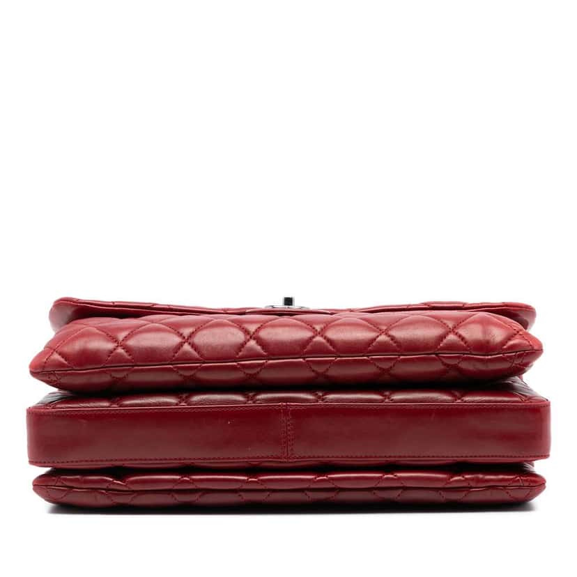 Chanel Maxi Quilted Lambskin 3 Accordion Flap Red Leather Good condition - Inside View
