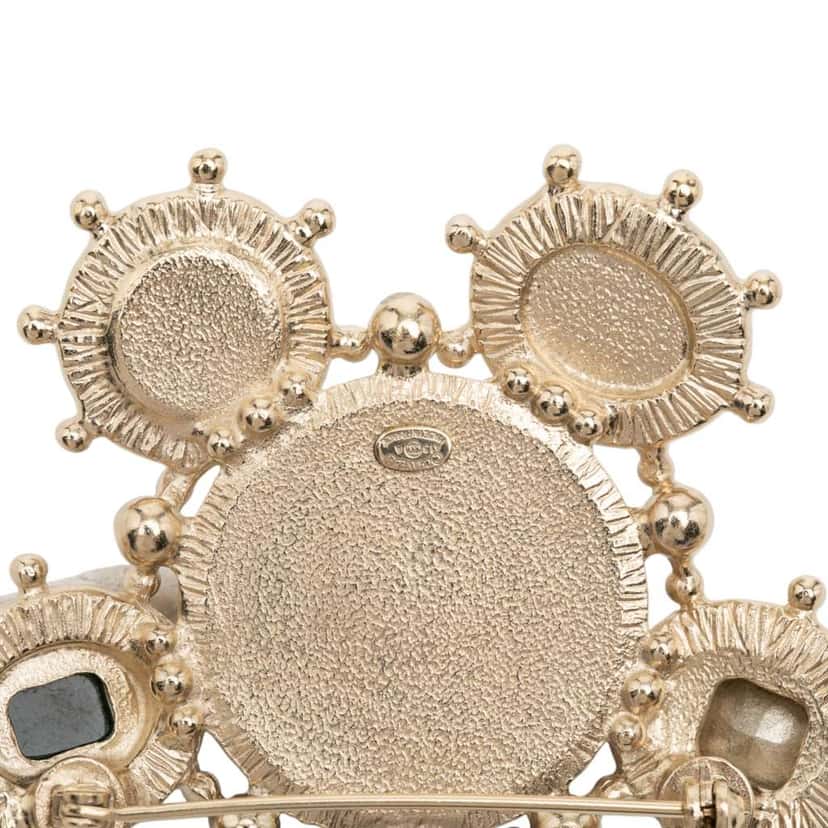 Chanel CC Gold Plated Tweed Jewel Pin Brooch Gold Metal Good condition - Inside View