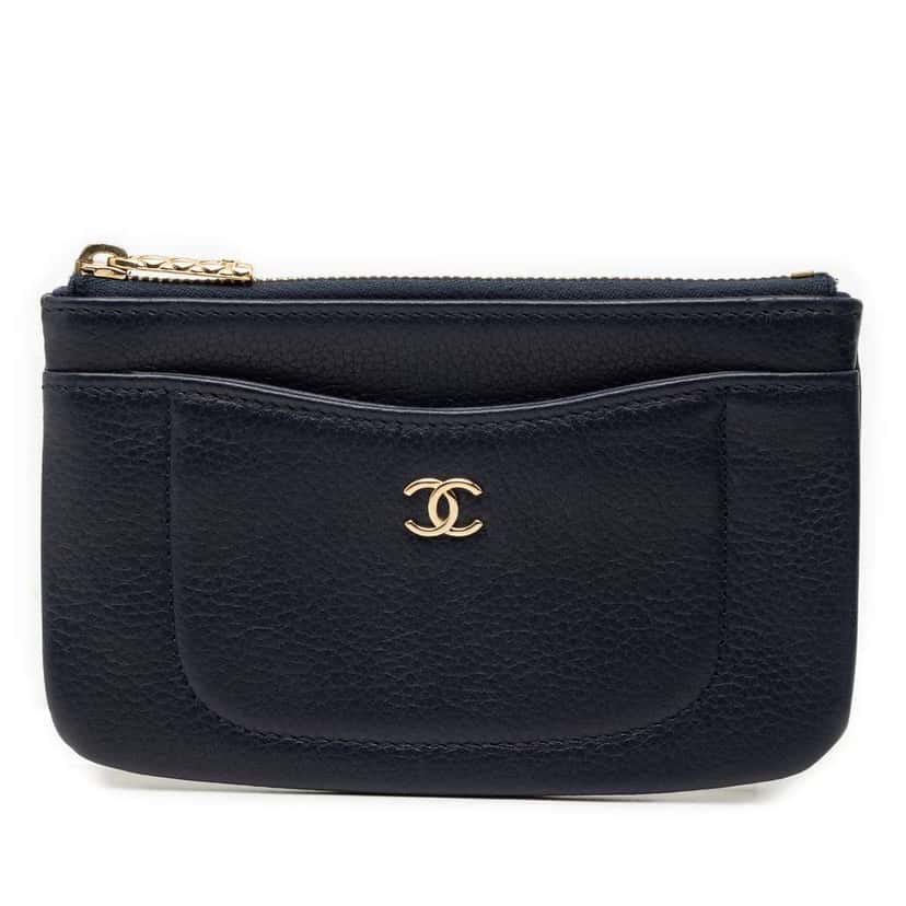 Chanel Calfskin Neo Executive Coin Purse Blue Leather Good condition - Front View
