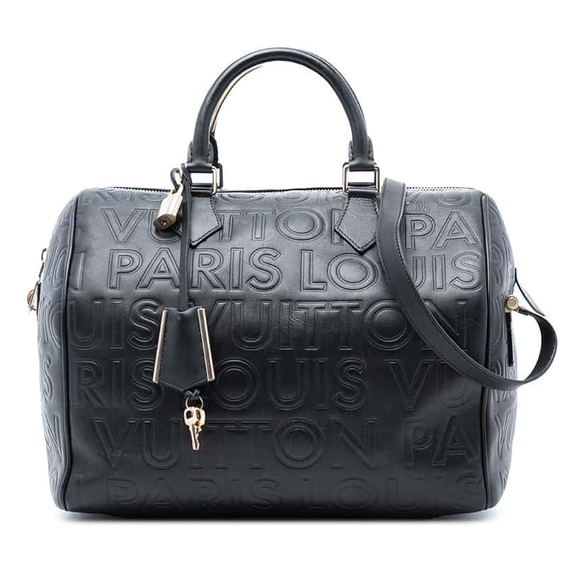 Louis Vuitton Limited Edition Paris Embossed Leather Speedy Cube 30 Black Leather Good condition - Front View