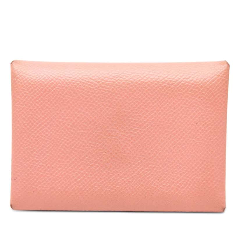 Hermès Epsom Calvi Duo Card Holder Pink Leather Good condition - Front View