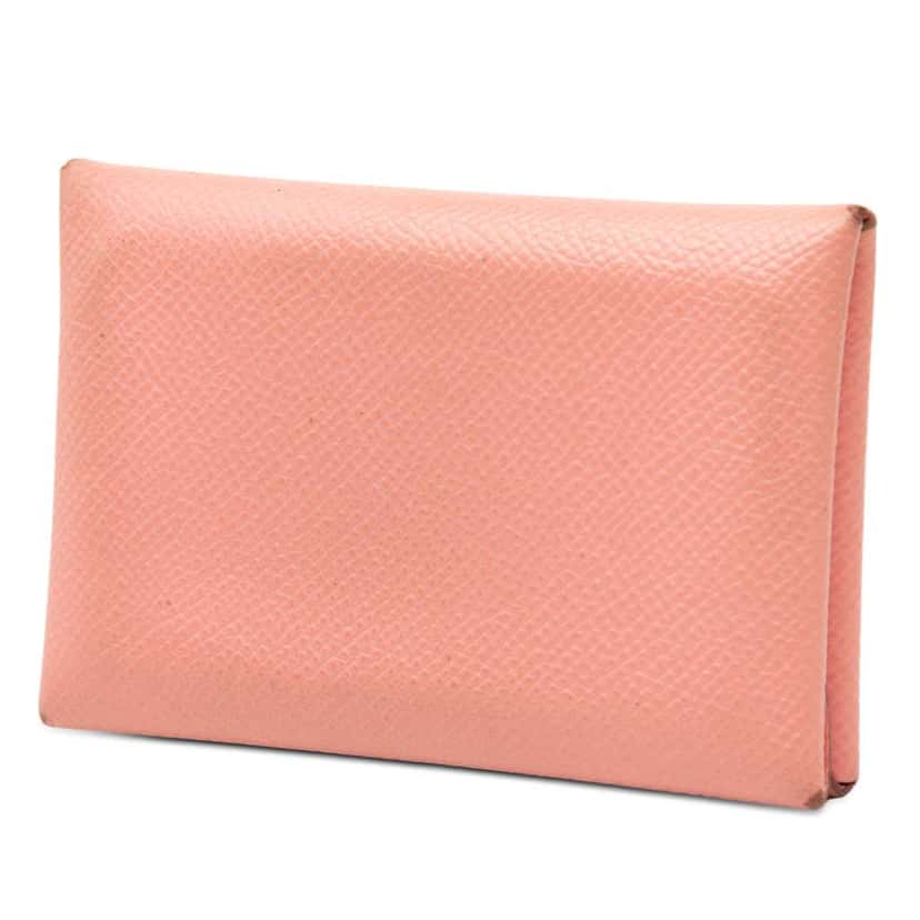 Hermès Epsom Calvi Duo Card Holder Pink Leather Good condition - Back View